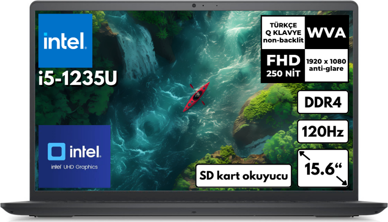 Inspiron 3520 i5-1235U 32 GB 512 GB SSD 15.6 Intel® UHD Graphics 120Hz FHD Yok Freedos I352010030U BT152