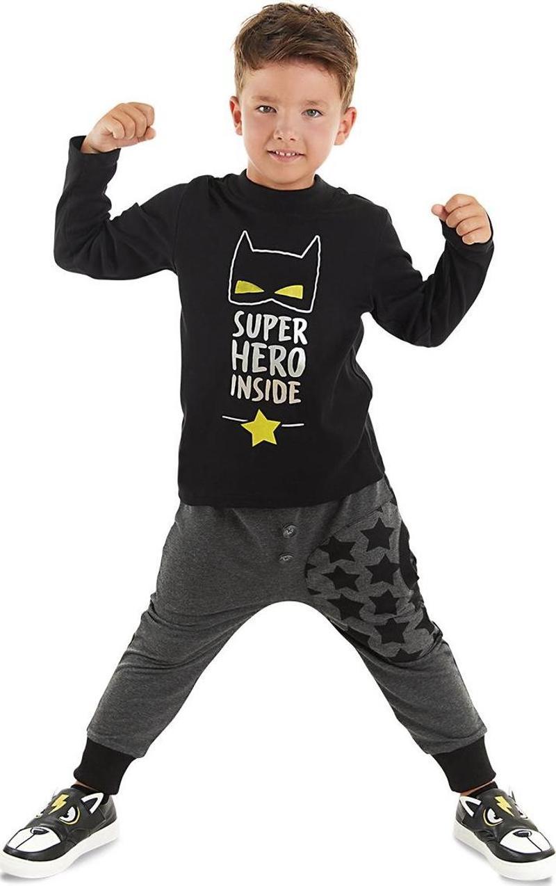 Süper Kahraman Erkek Çocuk Kışlık T-shirt Pantolon Takım