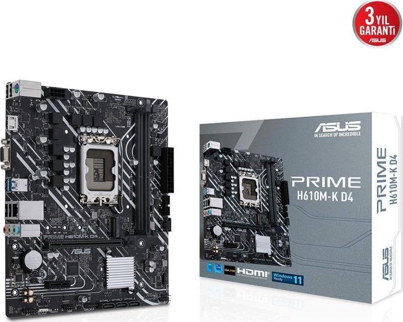 Prime H610M-K D4 12.Nesil Intel H610 Soket 1700 DDR4 3200MHz mATX Anakart