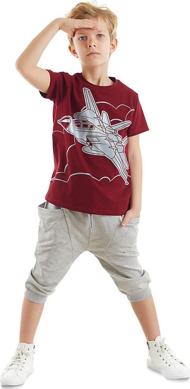 Uçak Erkek Çocuk T-shirt Kapri Şort Takım