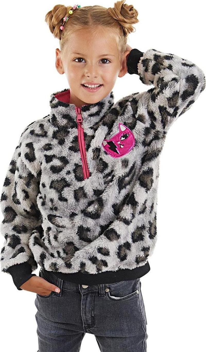 Leoparlı Kız Çocuk Peluş Sweatshirt