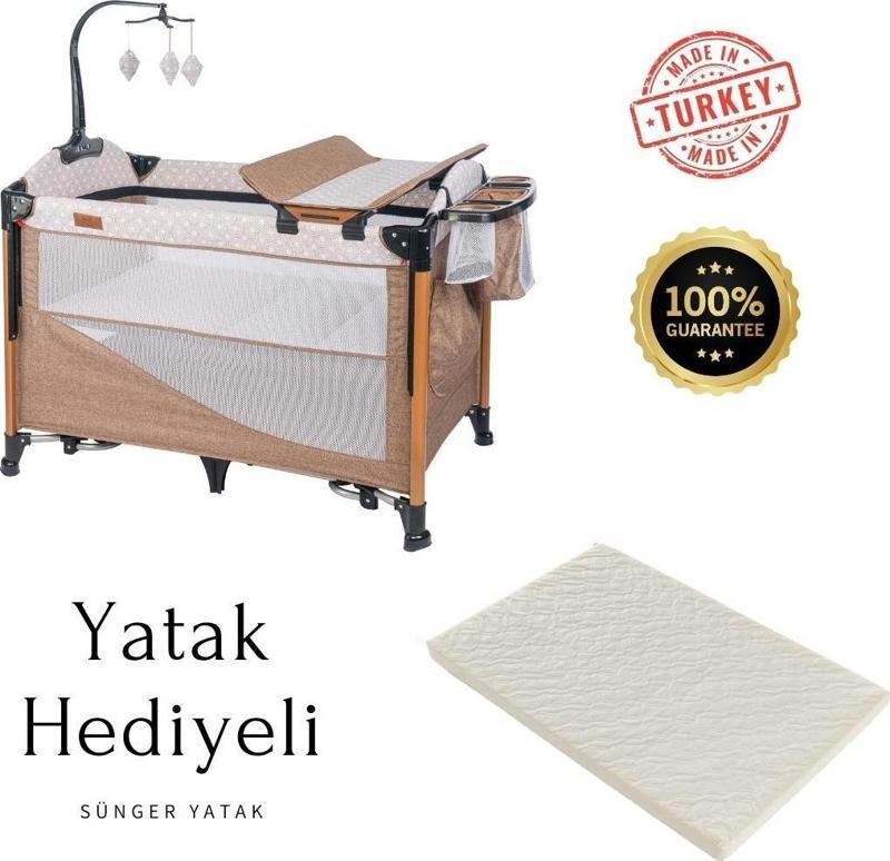 Luxury Alüminyum Anne Yanı Organizerli Dönenceli Park Yatak Beşik 70 x 110 cm. ( Sünger Yatak Hediyeli )