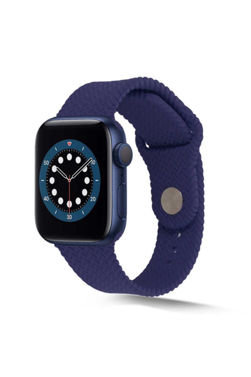 KZY İletişim Apple Watch 42mm Hasır Örgü Silikon Kordon - Lacivert