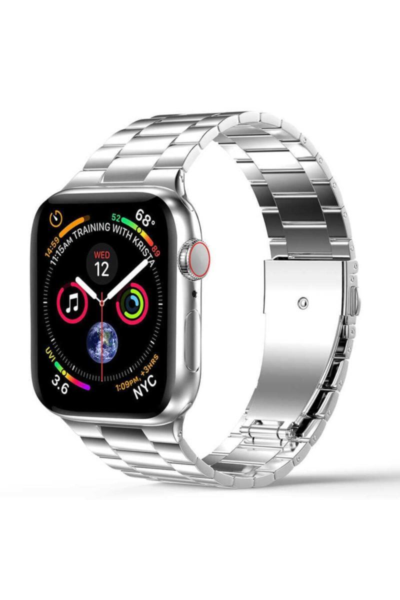 KZY İletişim Apple Watch Uyumlu 40mm Klipsli Metal Kordon - Gümüş