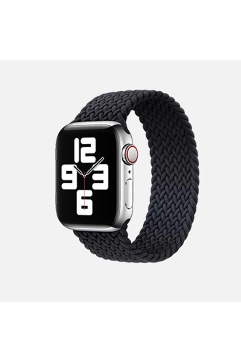 KZY İletişim Apple Watch Uyumlu 42MM Hasır Örgü Tasarımlı Large Kordon - Siyah