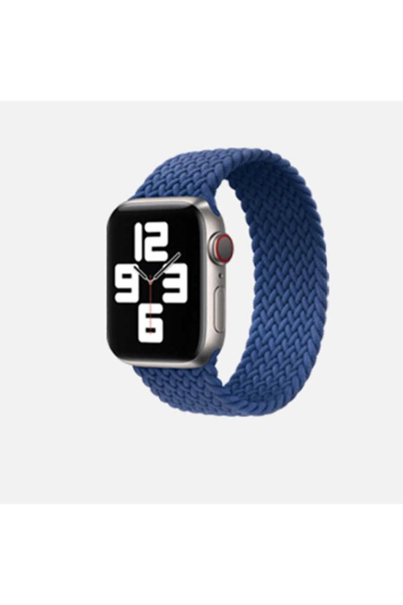 KZY İletişim Apple Watch Uyumlu 42MM Hasır Örgü Tasarımlı Medium Kordon - Mavi