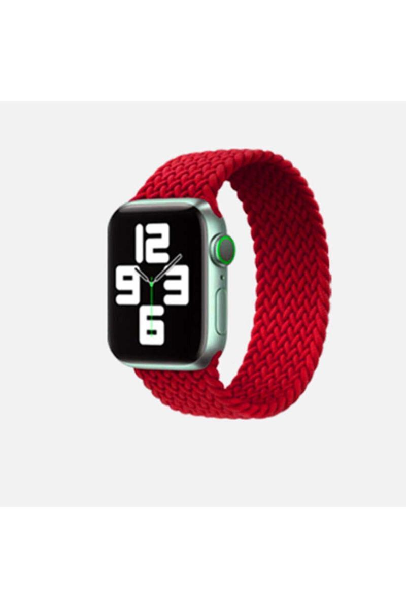 KZY İletişim Apple Watch Uyumlu 42MM Hasır Örgü Tasarımlı Small Kordon - Kırmızı