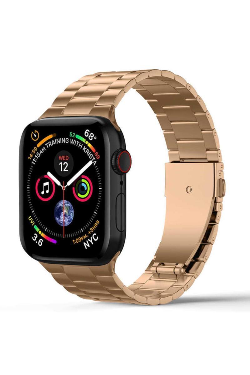KZY İletişim Apple Watch Uyumlu 42mm Klipsli Metal Kordon - Gold