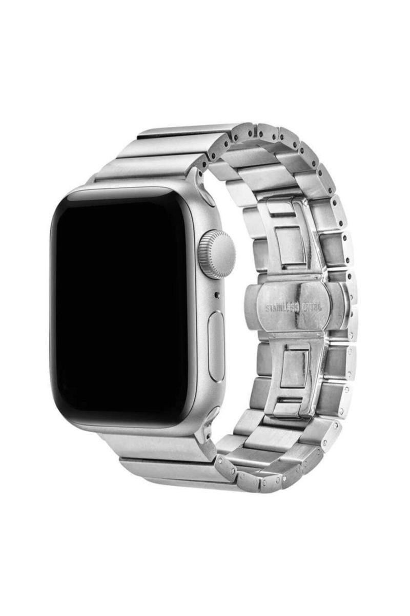 KZY İletişim Apple Watch Uyumlu 44mm Metal Katlamalı Kordon - Gümüş