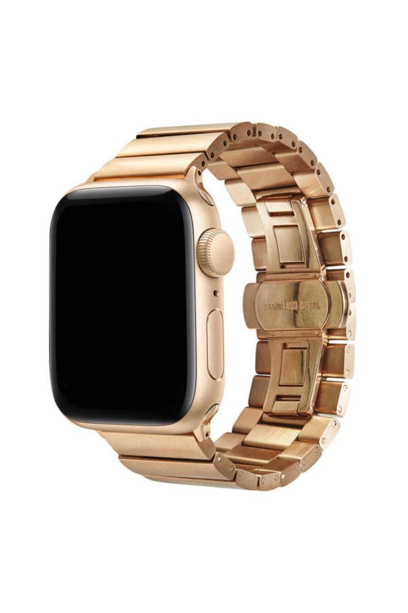 KZY İletişim Apple Watch Uyumlu 44mm Metal Katlamalı Kordon - Rose Gold