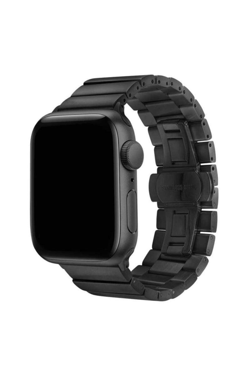 KZY İletişim Apple Watch Uyumlu 44mm Metal Katlamalı Kordon - Siyah