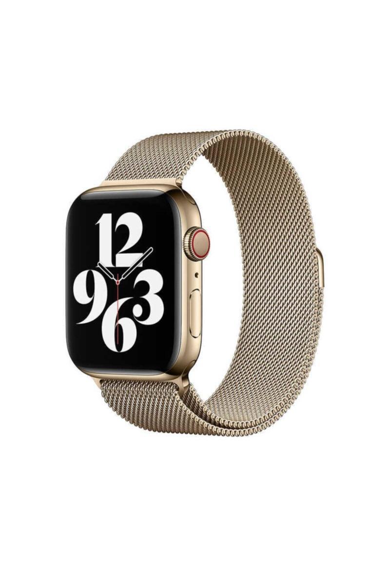 KZY İletişim Apple Watch Uyumlu 44MM Metal Tasarım Mıknatıslı Kordon - Gold