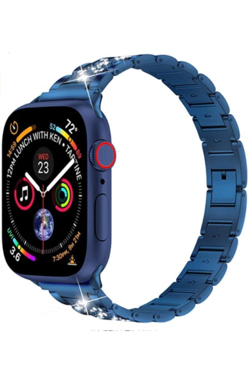 KZY İletişim Apple Watch Uyumlu 44mm Parlak Metal Kordon - Mavi
