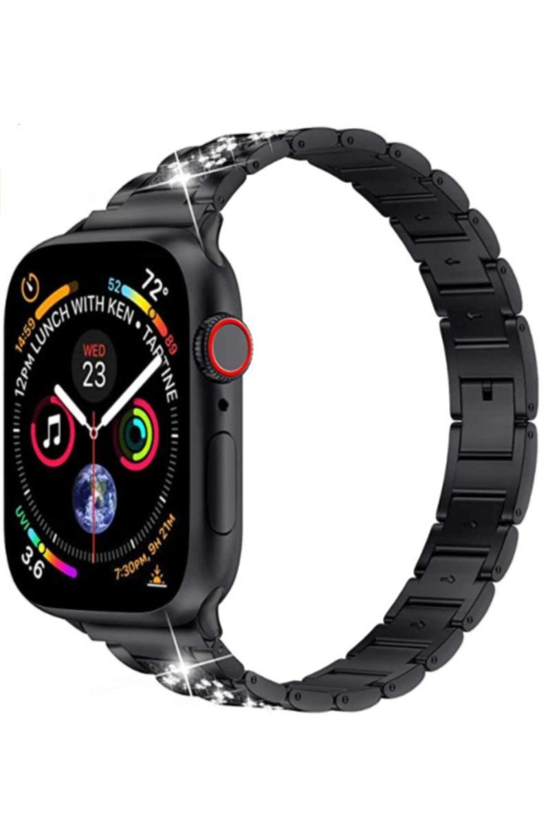 KZY İletişim Apple Watch Uyumlu 44mm Parlak Metal Kordon - Siyah