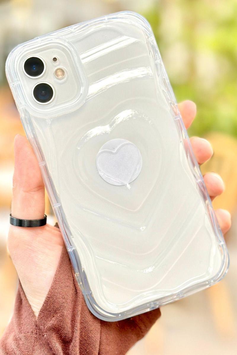 iPhone 11  Kalp Desenli Kabartmalı Zarif 3D Şeffaf Kamera Korumalı Silikon Kılıf