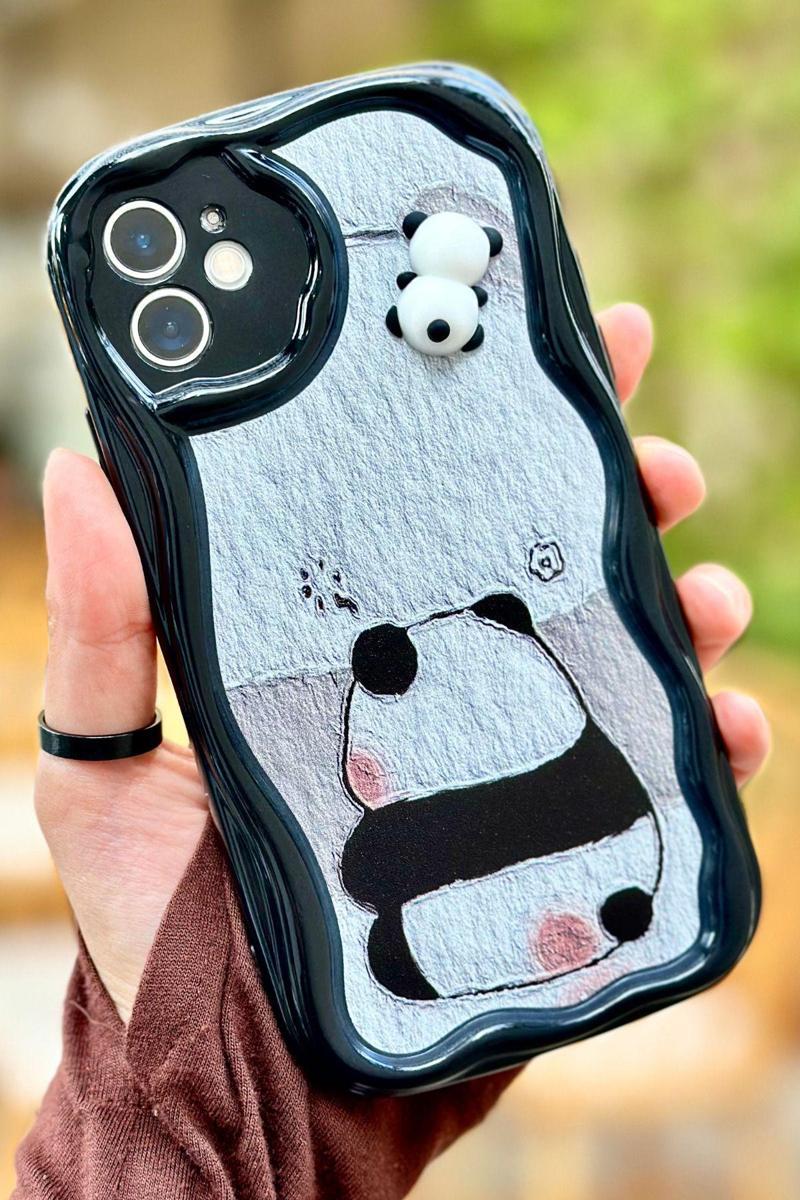 İphone 11 Sevimli Ayıcık Panda Desenli 3 Boyutlu Şirin Parlak Tasarım Panda Kılıf