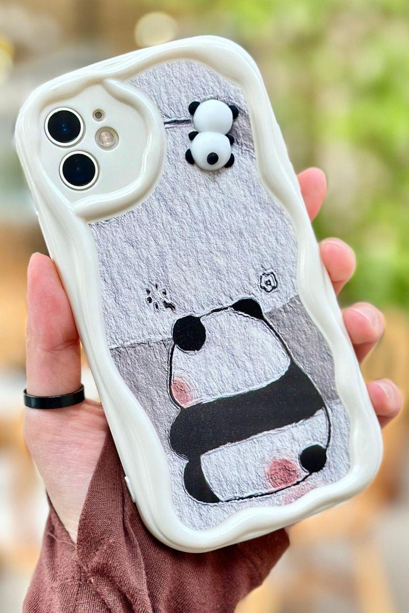 İphone 11 Sevimli Ayıcık Panda Desenli 3 Boyutlu Şirin Parlak Tasarım Panda Kılıf