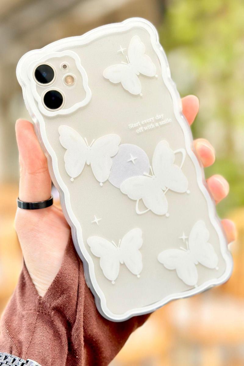 iPhone 11 Sevimli Kelebek Desenli Dalgalı Modern Tasarım Kaliteli Butterfly Kılıf