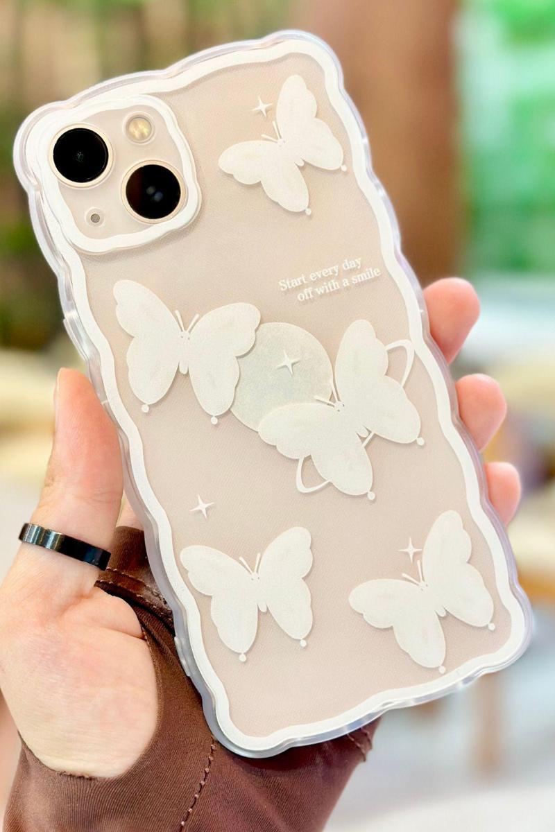 iPhone 13 Sevimli Kelebek Desenli Dalgalı Modern Tasarım Kaliteli Butterfly Kılıf