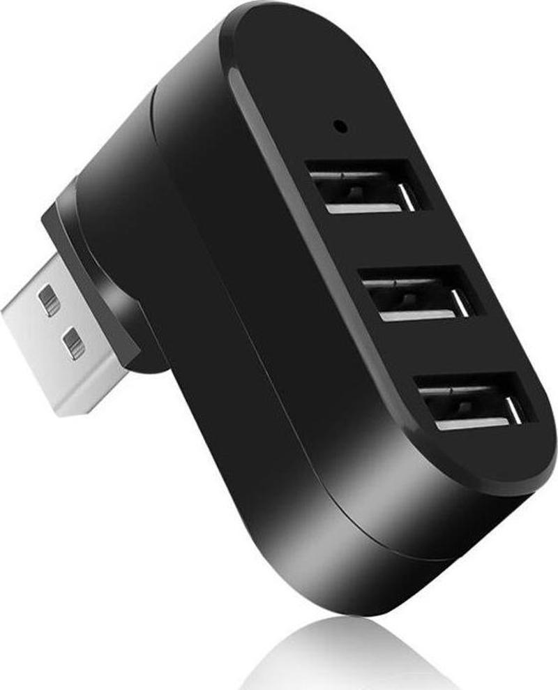 3 Portlu USB 2.0 Hub Döner Kafalı Splitter Hub Adaptör Siyah