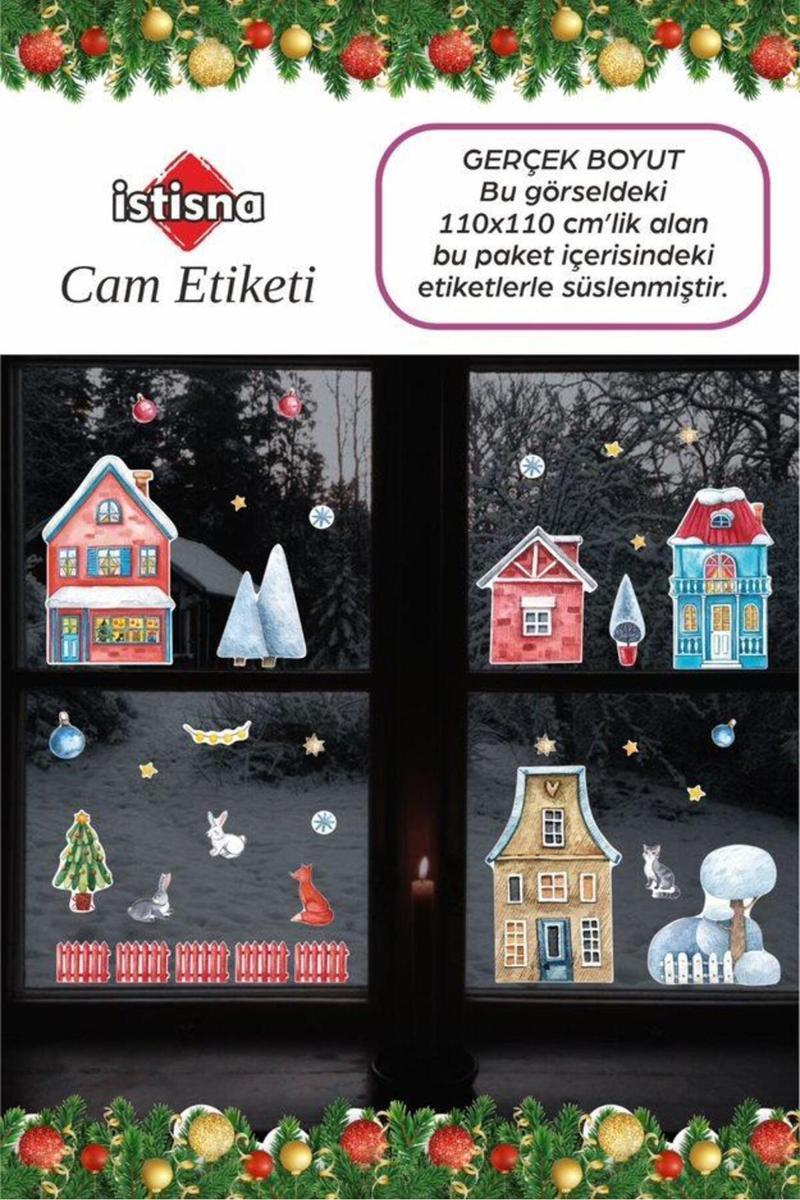 34 Adet Duvar Süsü Çocuk Cam Sticker Seti Yeni Yıl Bebek Odası Yılbaşı Çam Ağacı Noel Baba Kapı Süsü