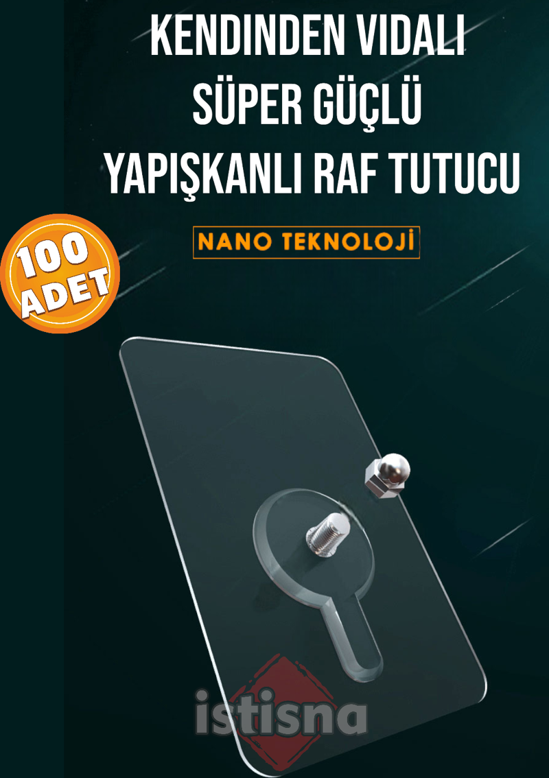 100 Adet Vidalı Süper Güçlü Şeffaf Çerçeve Askısı Lekesiz Duvar Yapışkanı Mutfak Banyo Raf Tutucu