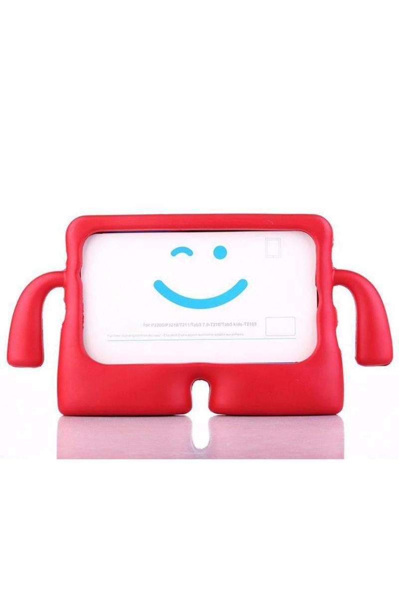 KZY İletişim Samsung Tab A7 T500 Renkli Tutacaklı Stantlı Silikon Çocuk Tablet Kılıfı - Kırmızı