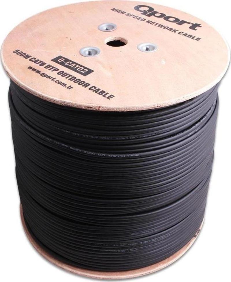 Q-cato2 500mt Makaralı Outdoor Dış Mekan 23awg 0.58mm Siyah Cat6 Kablo