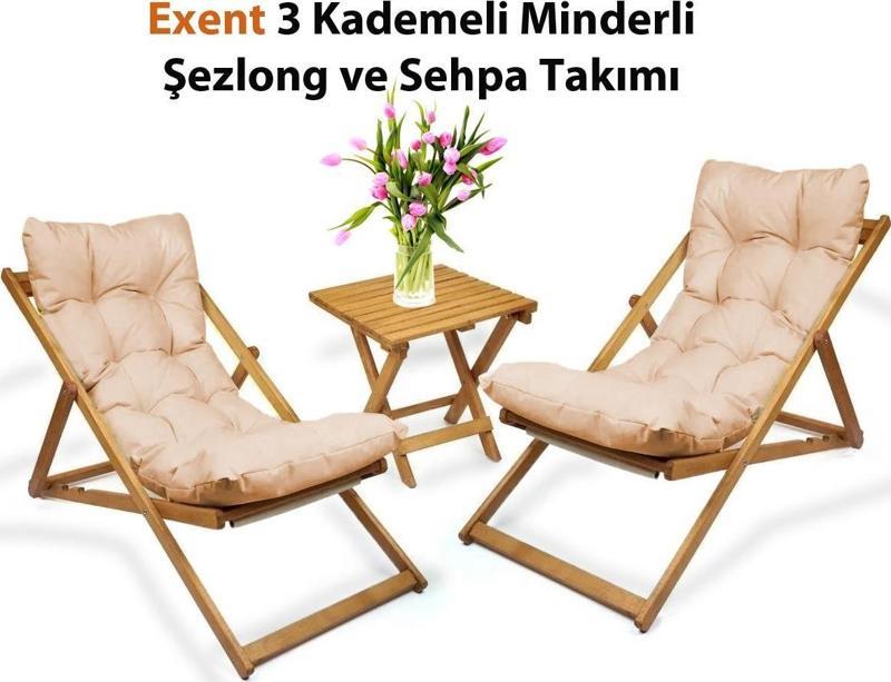 3 Kademeli Minderli Şezlong ve Sehpa seti