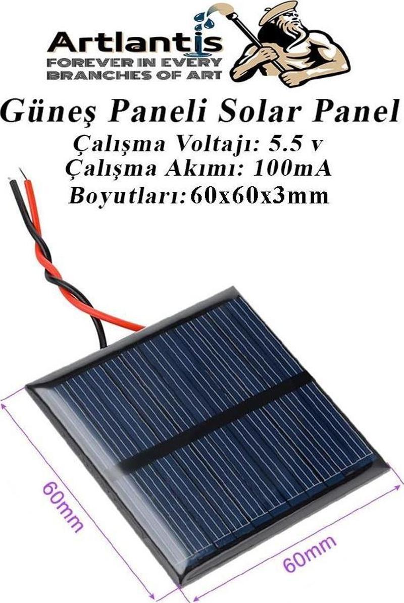 Güneş Paneli Solar Panel 6x6 cm 5.5 volt 100 mA 1 Adet Güneş Enerjisi Okul Sınıf Deney Çalışmaları 60x60 mm