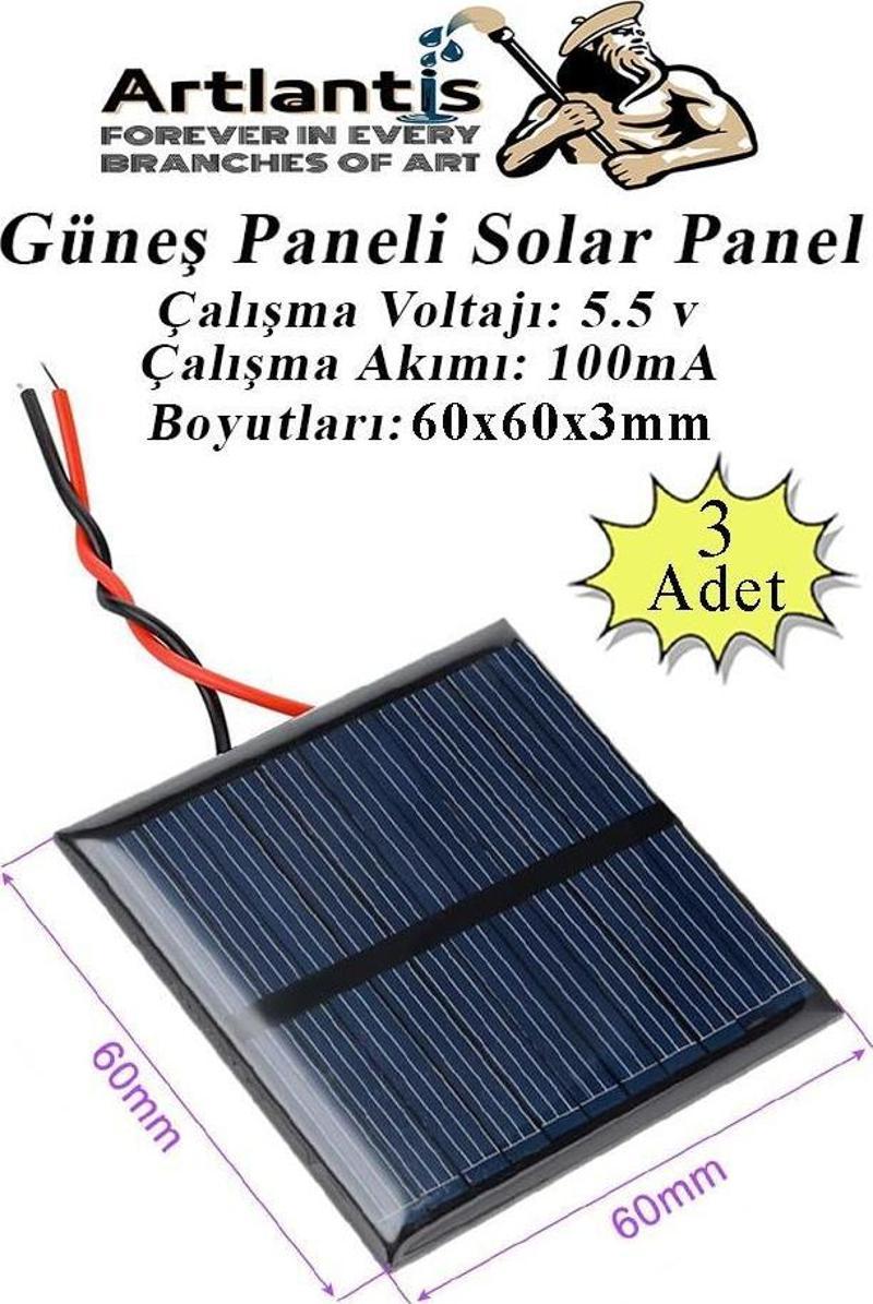 Güneş Paneli Solar Panel 6x6 cm 5.5 volt 100 mA 3 Adet Güneş Enerjisi Okul Sınıf Deney Çalışmaları 60x60 mm