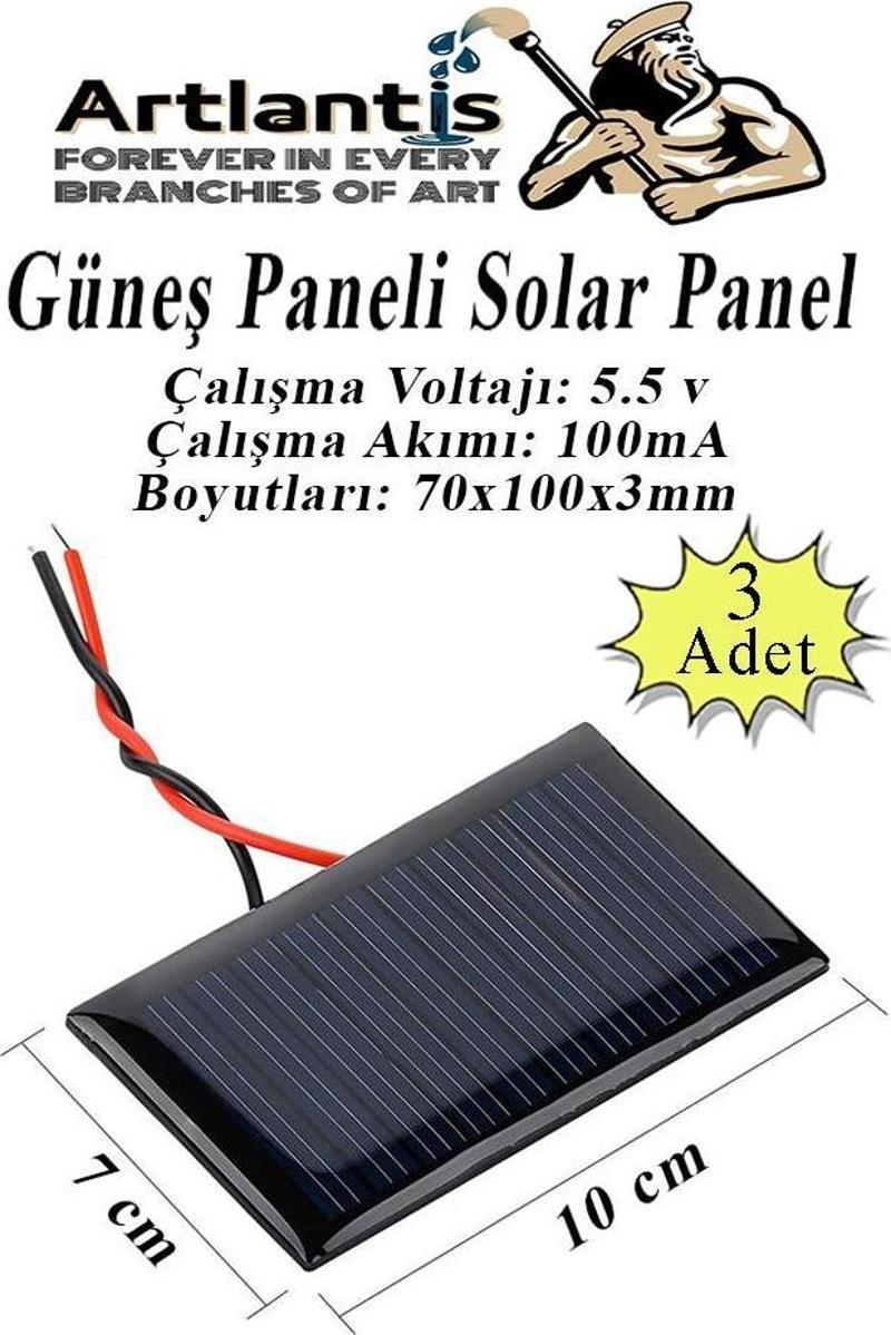 Güneş Paneli Solar Panel 7x10 cm 5.5 volt 100 mA 3 Adet Güneş Enerjisi Okul Sınıf Deney Çalışmaları 70x100mm