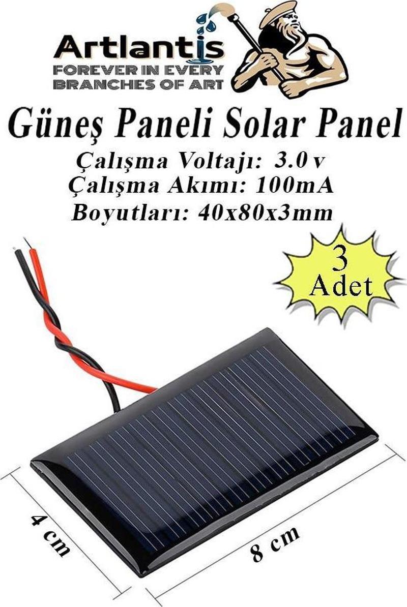 Güneş Paneli Solar Panel 8x4 cm 3 volt 100 mA 3 Adet Güneş Enerjisi Okul Sınıf Deney Çalışmaları 80x40 mm