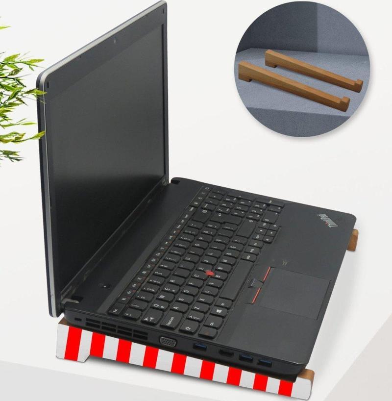Gift Taşınabilir Ahşap Kırmızı Beyaz Notebook Laptop Standı