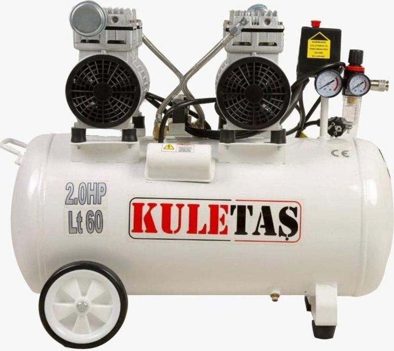 Süper Sessiz Yağsız Kompresör 60 Litre Çift Motor 2 Hp