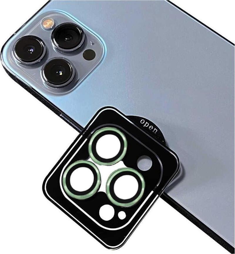 Apple iPhone 13 Pro Max Safir Temperli Cam Kamera Lens Koruyucu - Yeşil