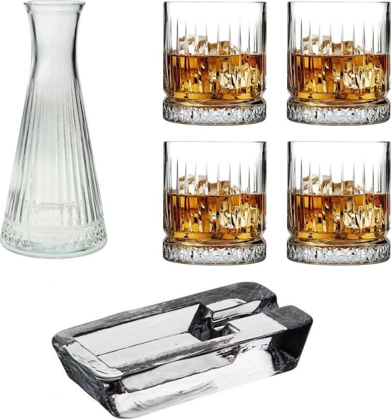 elysia 6 parça keyf set  - paşabahçe viski bardağı - karaf şişe - puro küllüğü