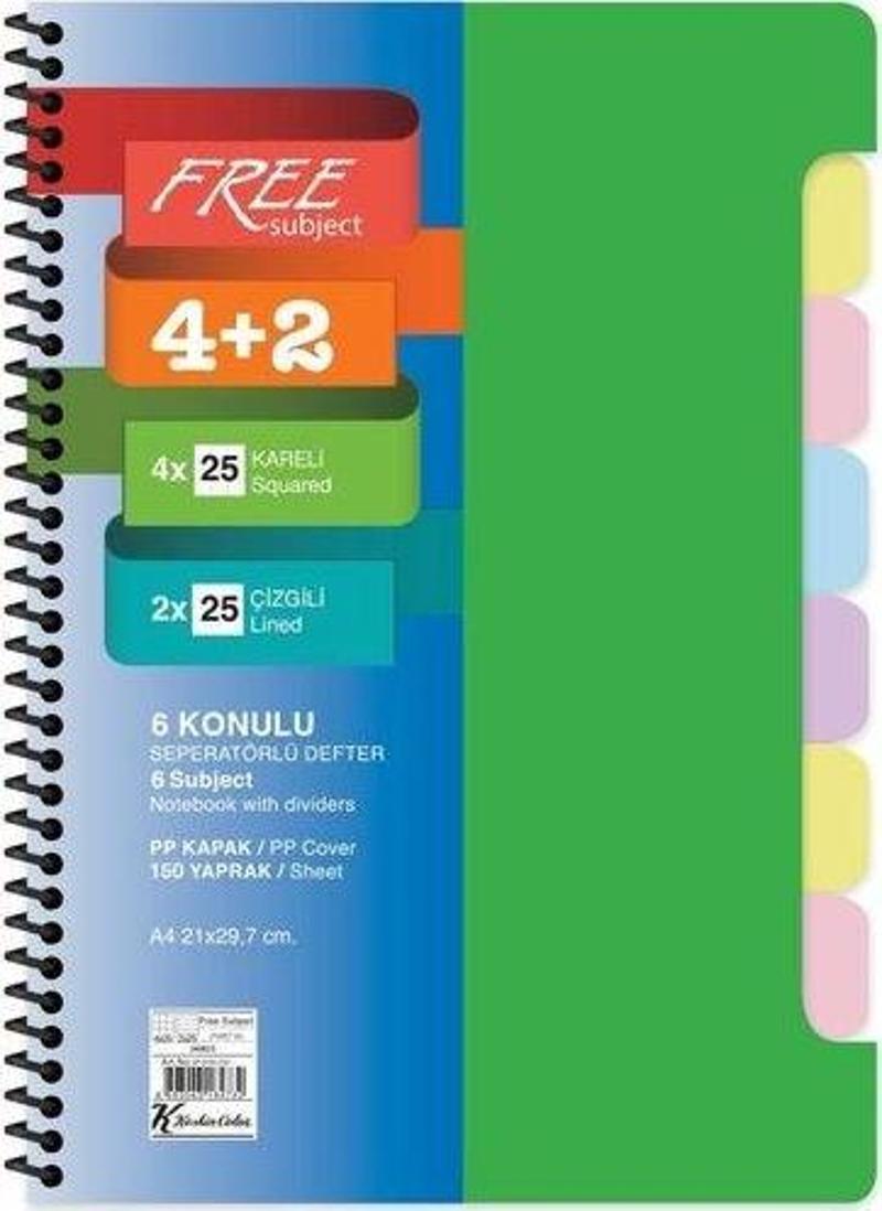 Keskin A4 4+2x25=150Yp. Ayraçlı Free Subject Defter Yeşil