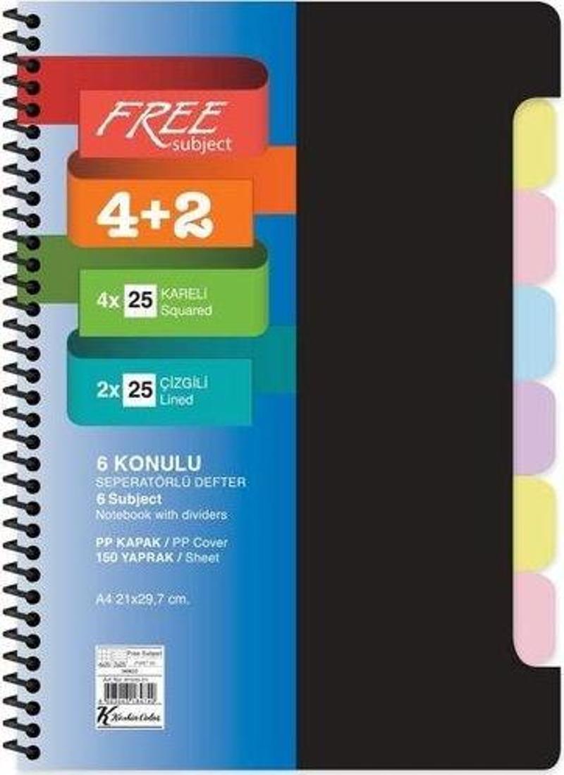 Keskin A4 4+2x25=150Yp. Ayraçlı Free Subject Defter Siyah