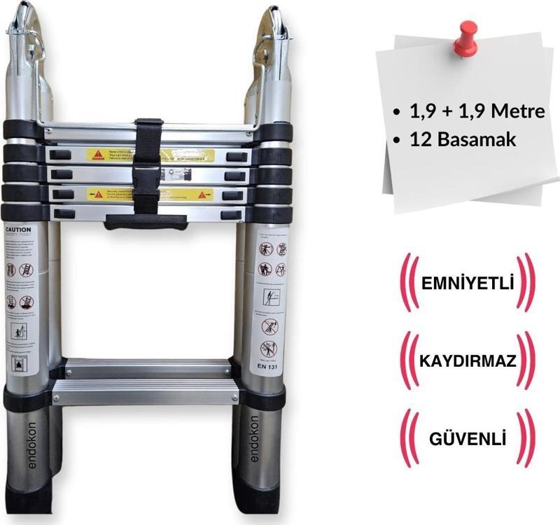 190+190 cm. 6+6 basamak A Tipi Teleskobik / Teleskopik Alüminyum Merdiven - Uzayan Merdiven