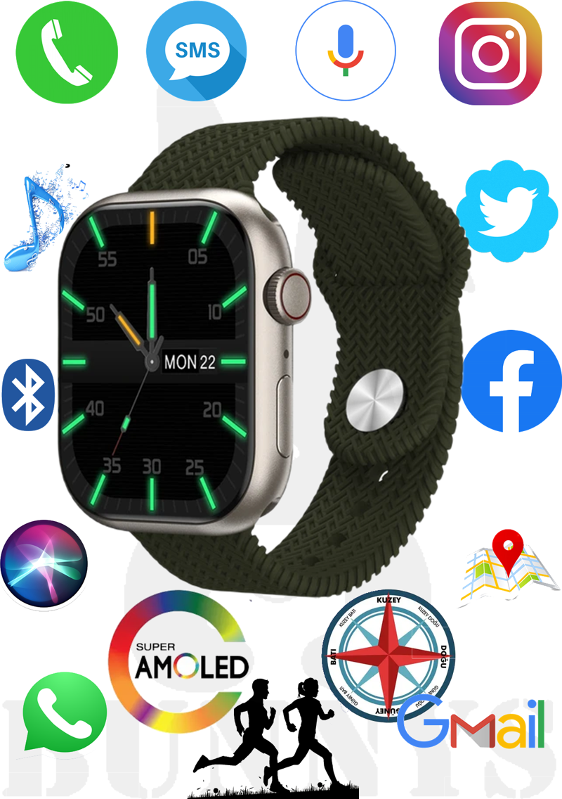 Akıllı Saat Samsung Galaxy S22 Ultra Uyumlu Watch 9 PRO Konuşma Özellikli AMOLED EKRAN 45MM