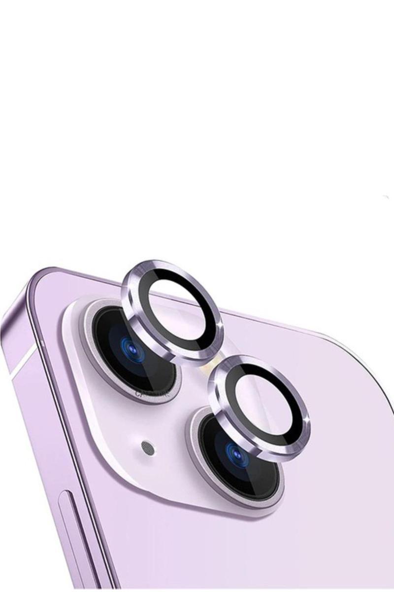 KZY İletişim Apple iPhone 14 Alüminyum Alaşım Temperli Cam Kamera Lens Koruyucu - Lila