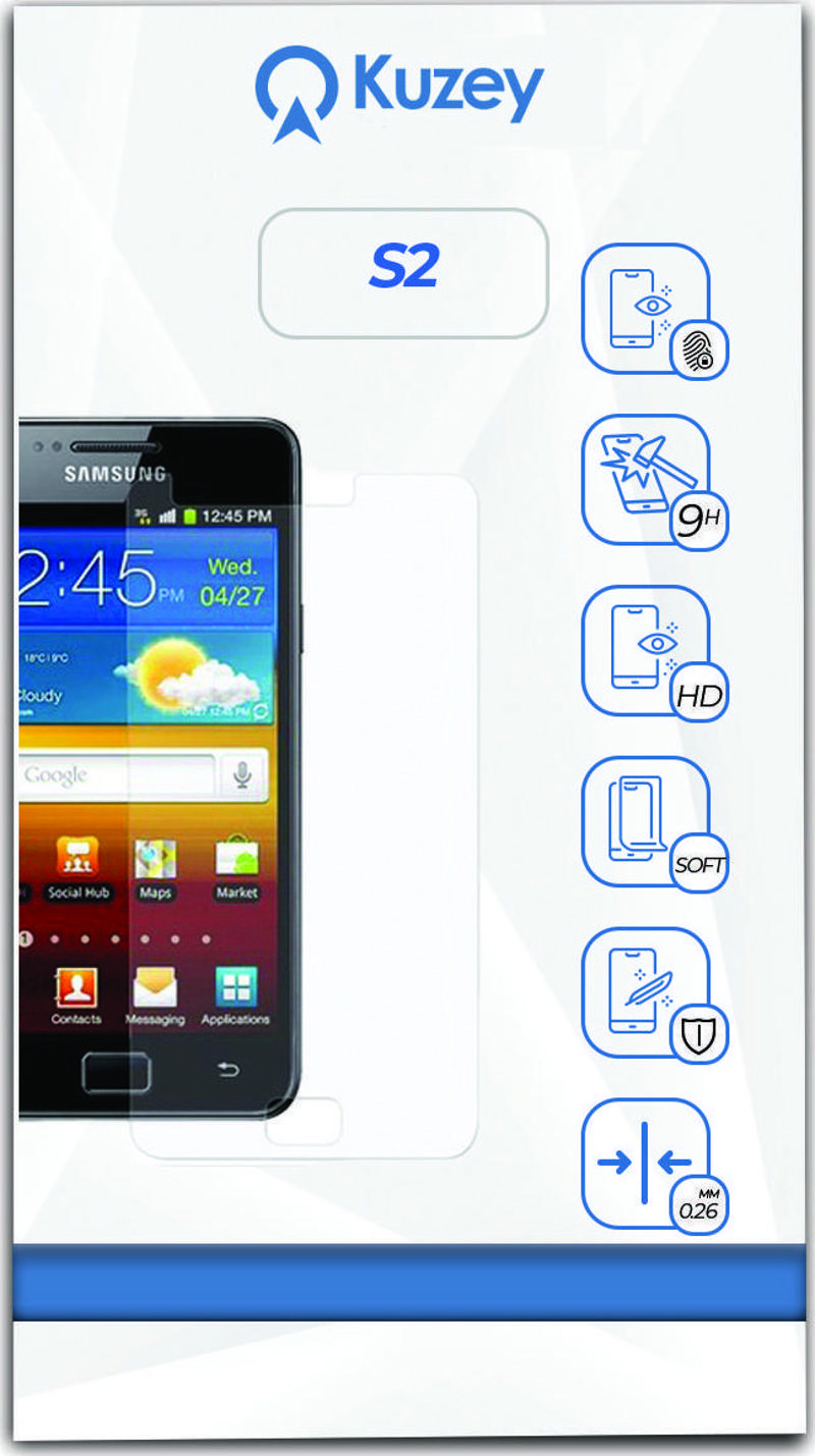 Samsung S2 Temperli Ekran Koruyucu Kırılmaz Cam