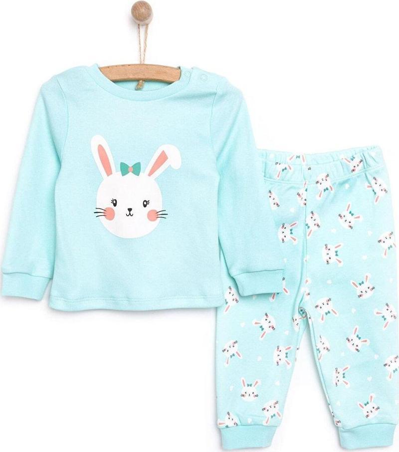 HelloBaby Bisiklet Yaka Tavşan Desenli Pijama Takımı Kız Bebek