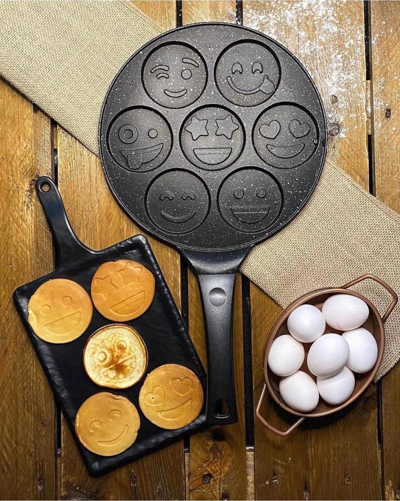granit pankek tava 28 cm gülen yüz emojili pankek tavası