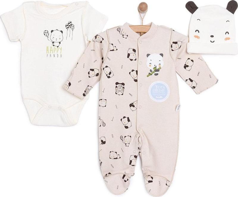 Yenidoğan Hello Panda Unisex Tulum-Body-Şapka Unisex