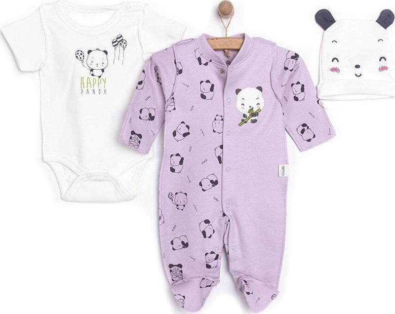 Yenidoğan Hello Panda Unisex Tulum-Body-Şapka Unisex