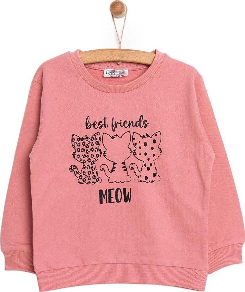 HelloBaby Basic Az Şardonlu Kedi Desenli Sweatshirt Kız Bebek