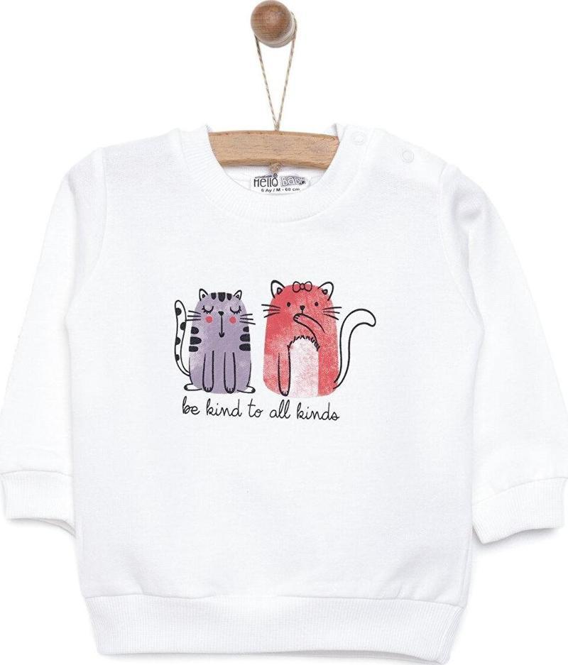 HelloBaby Basic Az Şardonlu Kedi Desenli Sweatshirt Kız Bebek