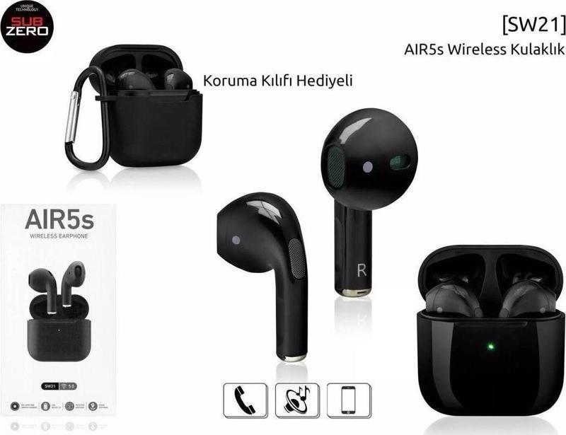 Aır5S Sw21 Koruma Kılıf Hediyeli Siyah Wıreless Bluetooth Kulaklık